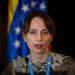 Alena Douhan ofrece declaraciones a periodistas durante una rueda de prensa en Caracas, Venezuela. | Miguel Gutiérrez, EFE.
