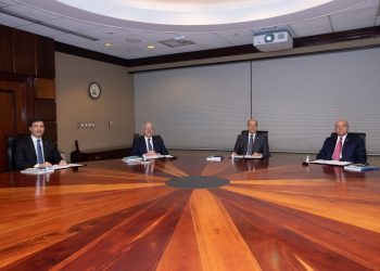 Christopher Paniagua, presidente ejecutivo del Banco Popular Dominicano; Andrés Bobadilla, secretario del Consejo de Administración de Grupo Popular; Marino D. Espinal, presidente del Consejo de Administración del Banco Popular Dominicano, y Manuel E. Jiménez F., presidente ejecutivo de Grupo Popular.