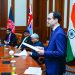 El embajador, David Puig, se dirige al Presidente de la India, Ram Nath Kovind, en la ceremonia virtual.