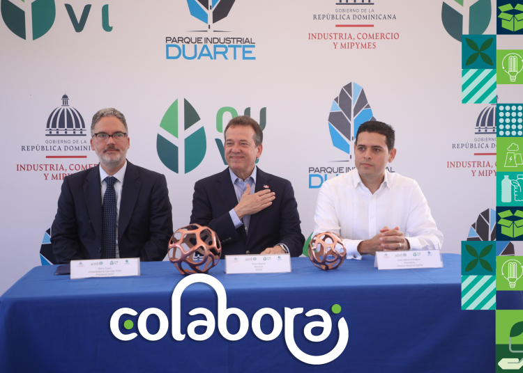 Mario Pujols, presidente de NUVI, Ito Bisonó, ministro de Industria y Comercio, y José Rodríguez, vicepresidente ejecutivo del Parque Industrial Duarte. - Fuente externa.