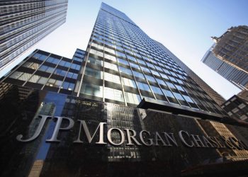 JP Morgan Chase & Co sign outside headquarters in New York