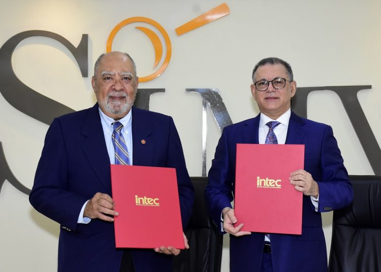 Julio Sánchez Maríñez, rector del Intec y Gabriel Castro, superintendente del Mercado de Valores.