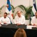 Juan Mustafá, del Bandex; el presidente de República Dominicana, Luis Abinader, y Sergio Díaz, presidente ejecutivo del CAF. - Fuente externa.