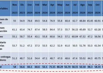 Cuadro sobre el 
Índice Mensual de Actividad Manufacturera Ajustado por Factor Estacional
noviembre 2023 a noviembre 2024.- Fuente externa.