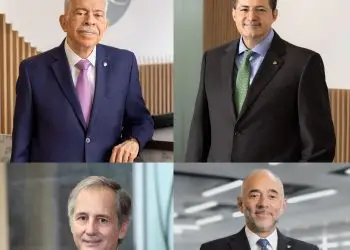 Luis Molina Achécar, presidente del Centro Financiero BHD y del Grupo BHD; Steven Puig, presidente del Banco BHD; Andrés Maldonado, presidente ejecutivo del Centro Financiero BHD, y Fidelio Arturo Despradel, presidente ejecutivo del Banco BHD.