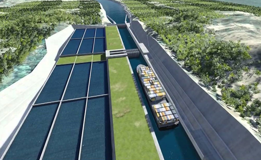 Muestra de una sección de la maqueta del proyecto del Canal de Nicaragua.